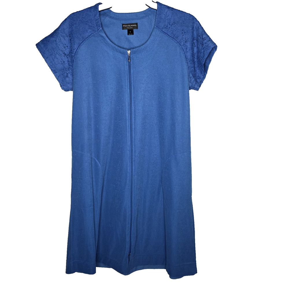 Miss Elaine Womens Relax Blue Full Zip Robe Housecoat Size S TerryCloth Pockets